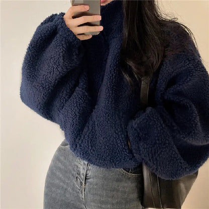 Soft Teddy Jacket for Women with Stand-Up Collar