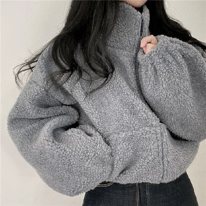 Soft Teddy Jacket for Women with Stand-Up Collar