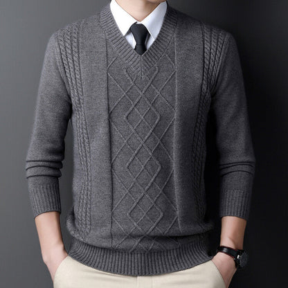 Men's V-Neck Sweater Modern Cable Knit Design