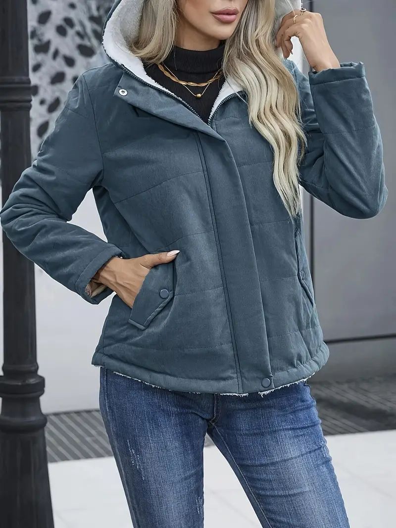 Women's Short Coat Warm Fleece Hood Zipper