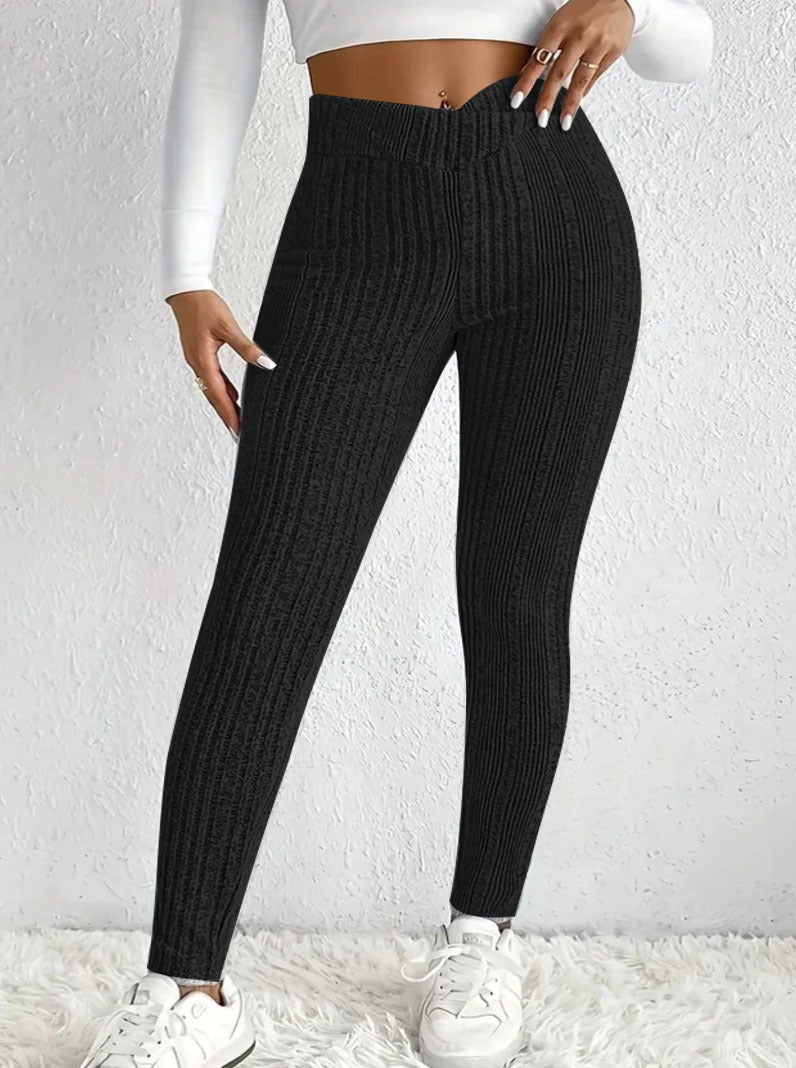 Women's High Waisted Fine Ribbed Knit Leggings