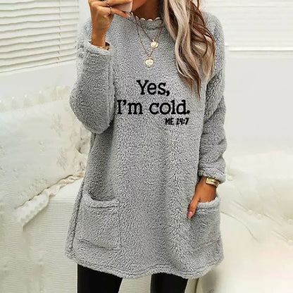 Oversized Double-Sided Fleece Sweatshirt Long Sleeve with Pockets
