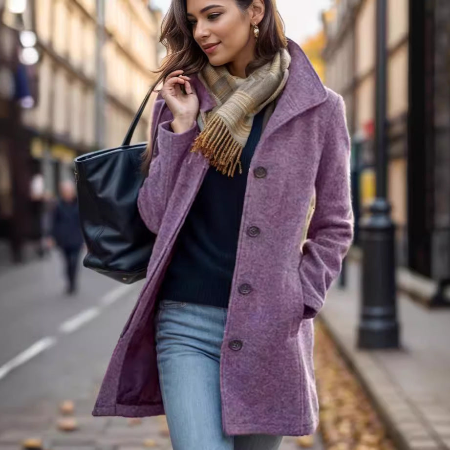 Damen Wollmantel Elegant Lang Schlicht - IdealeKleiden