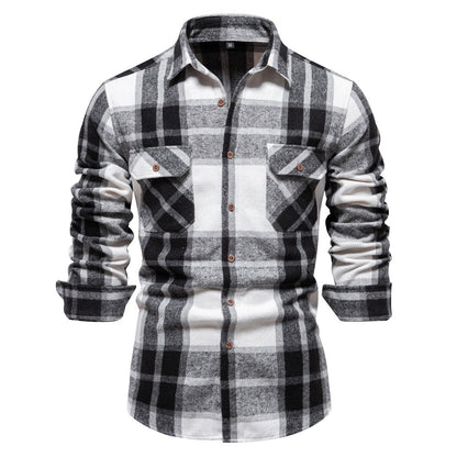Men's Plaid Flannel Shirt Two-Pocket Winter