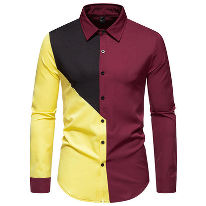 Men's Long Sleeve Shirt Modern Geometric Color Block Design