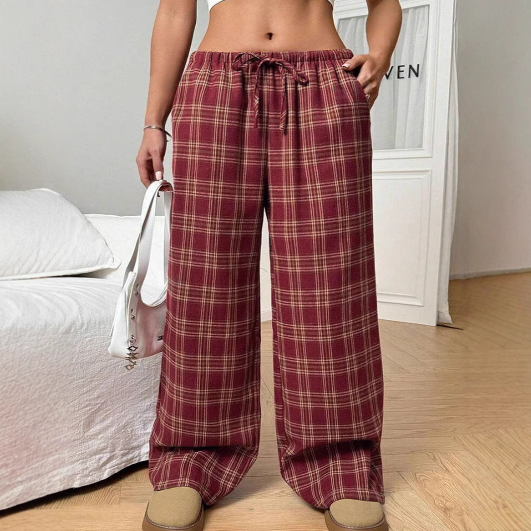 Damenweite Karohose Bequem Elastisch Mit Taschen - IdealeKleiden