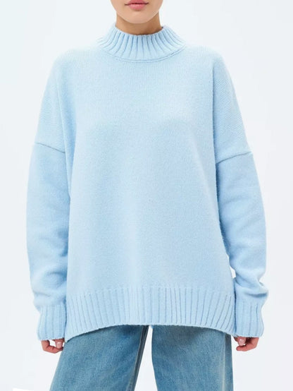 Oversized Ribbed Semi-High Collar Sweater