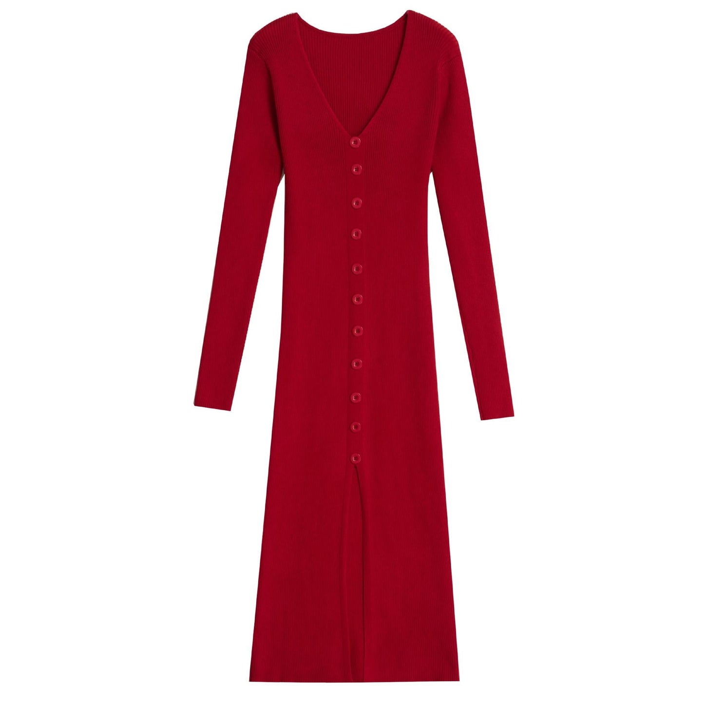Women's Maxi Dress Long Sleeve Ribbed Elegant Button Design