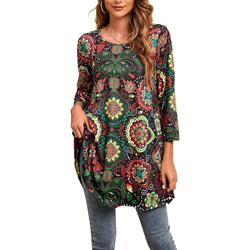 Women's Tunic Mandala Print Summer Dress Elegant
