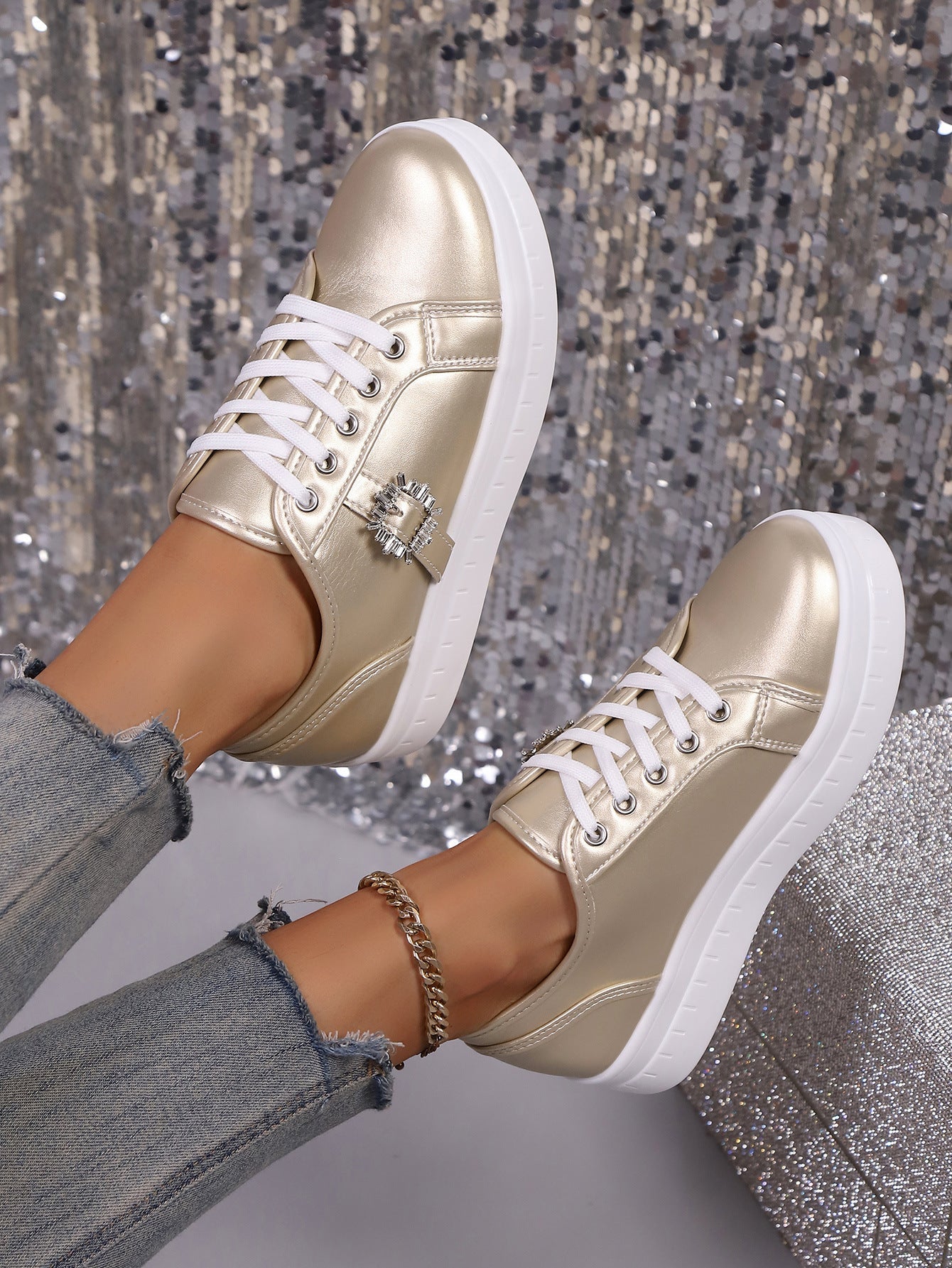 Women's Platform Glitter Crystal Design Shoes