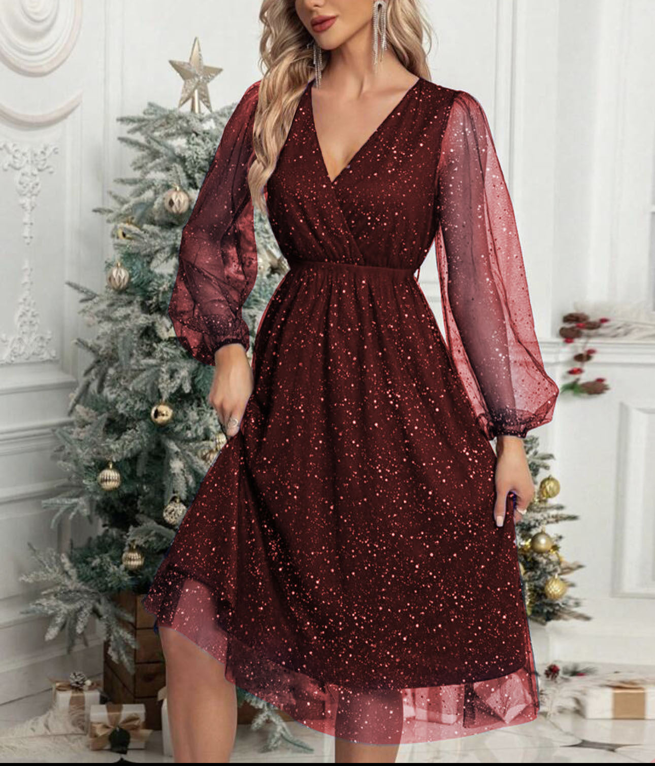 Women's Party Dress Glitter Puff Sleeve Evening Gown Elegant