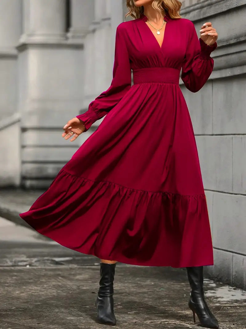 Women's Maxi Dress Elegant V-Neck Loose Sleeves