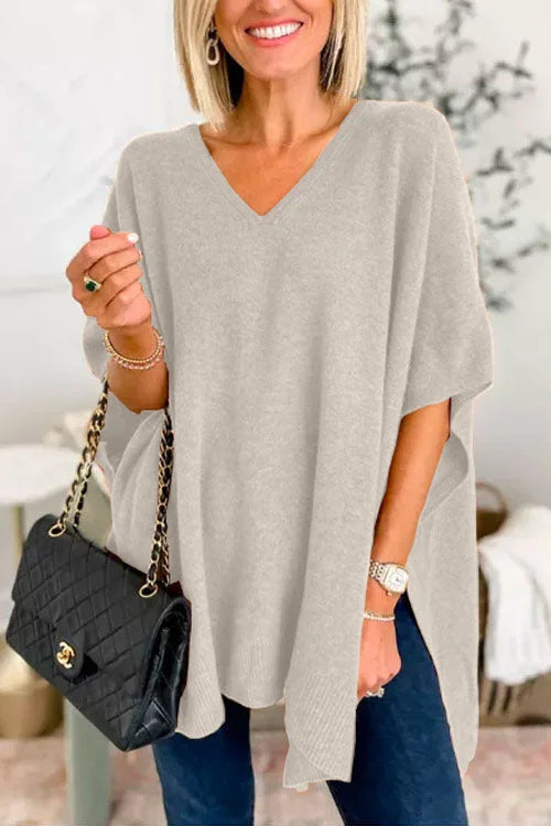 Women's Knitted Poncho Casual V-Neck Oversized
