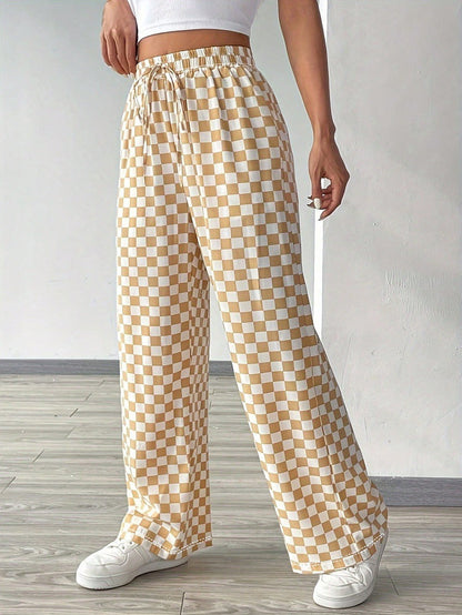 Women's Comfort Plaid Pants Elastic Waist