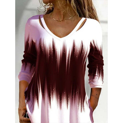 Women's Long-Sleeve V-Neck Top Colorful Trendy