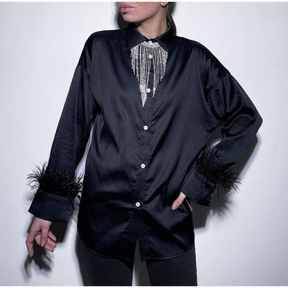 Women's Blouse Elegant Feather Neckline Satin