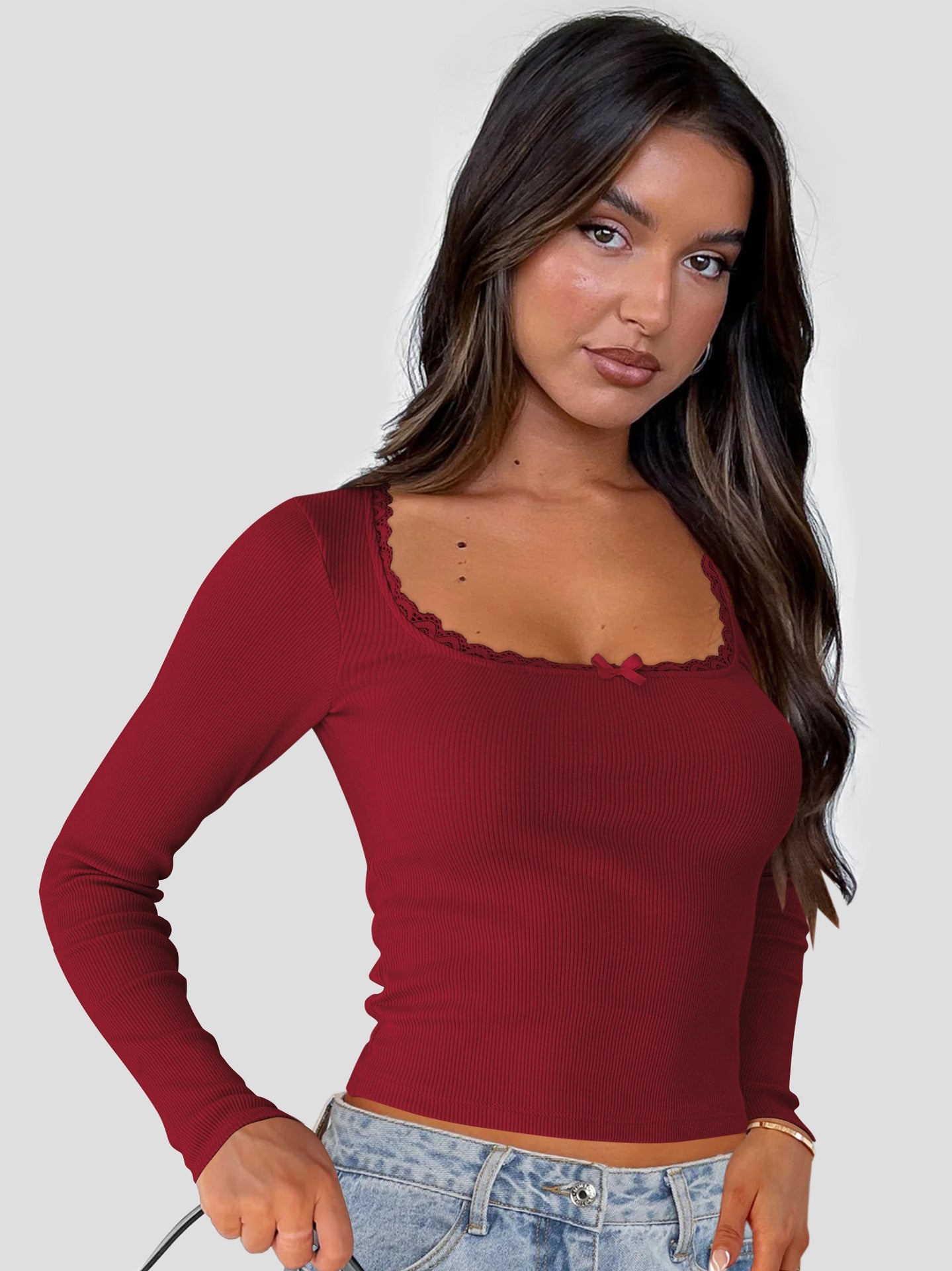 Women's Long Sleeve Lace Elegant Top