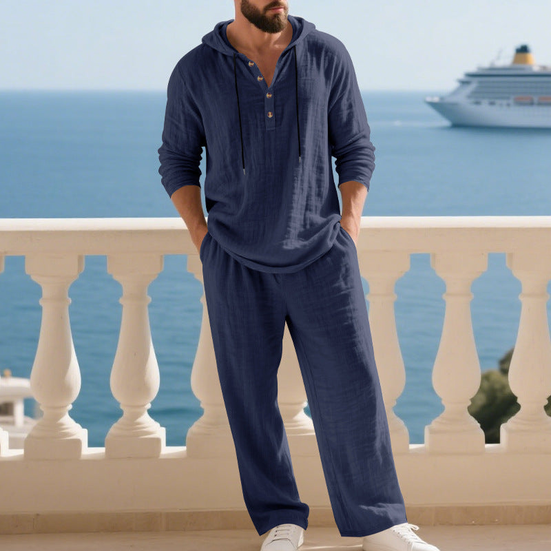 Men's Linen Hoodie Set Comfortable With Pockets