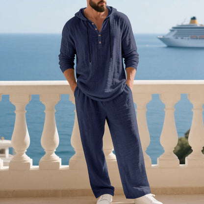 Men's Linen Hoodie Set Comfortable With Pockets