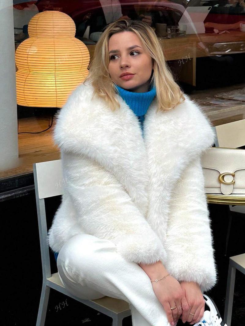 Women's Stylish Faux Fur Jacket Oversized Sleeves Trendy