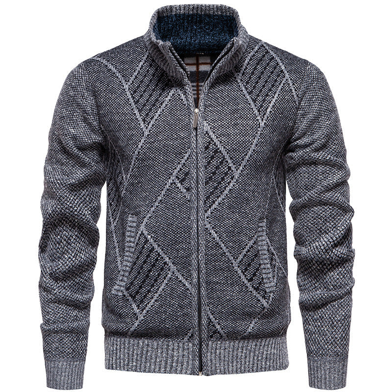 Men's Cardigan Modern Cable Knit High Collar