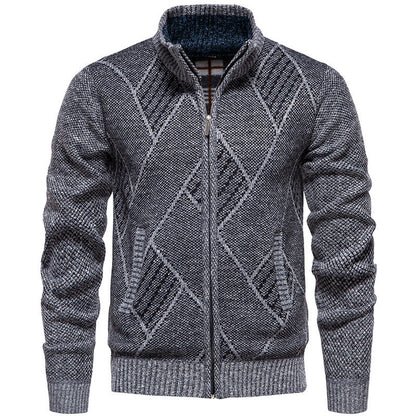 Men's Cardigan Modern Cable Knit High Collar