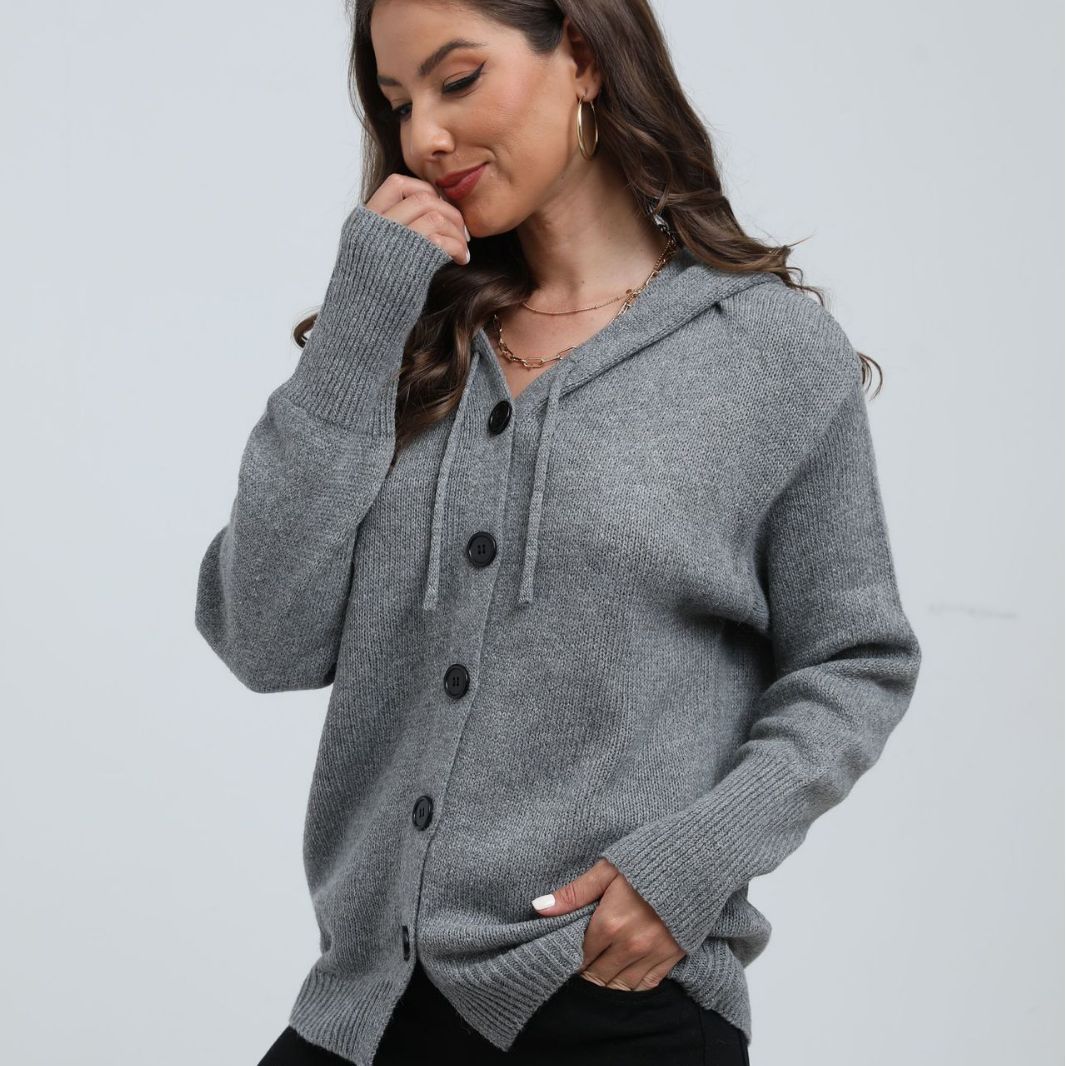 Hooded Cardigan Comfortable Oversized with Buttons