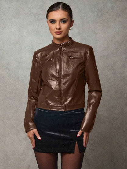 Women's Leather Jacket Short Asymmetrical Chic Style