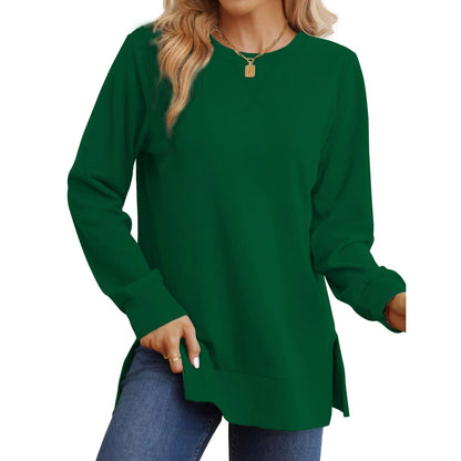 Damen Langarm Sweater Bequem Mit Seitenschlitz