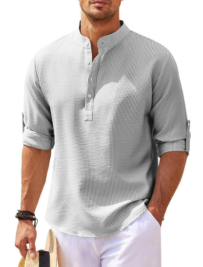 Herren Hemd Relaxed Fit Stehkragen Rippoptik