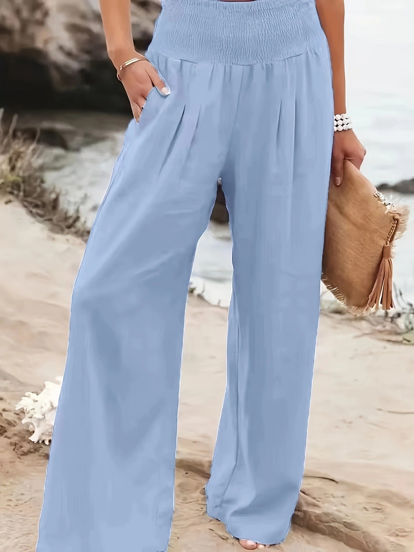 Women's Linen Trousers Wide Comfortable Pleated Skirt Effect