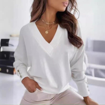 Women's V-Neck Sweater Chic Buttons Elegant Design