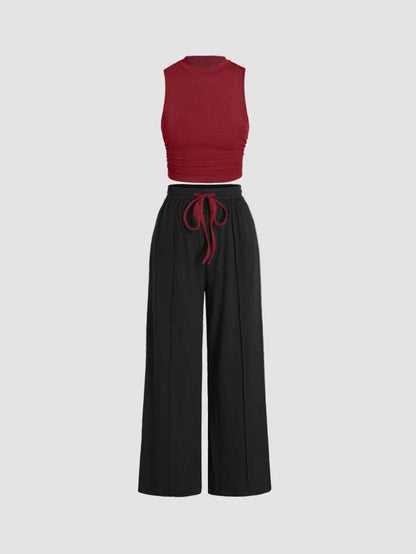 Damen Casual-Outfit: Weite Hose und Bequemes Top Set