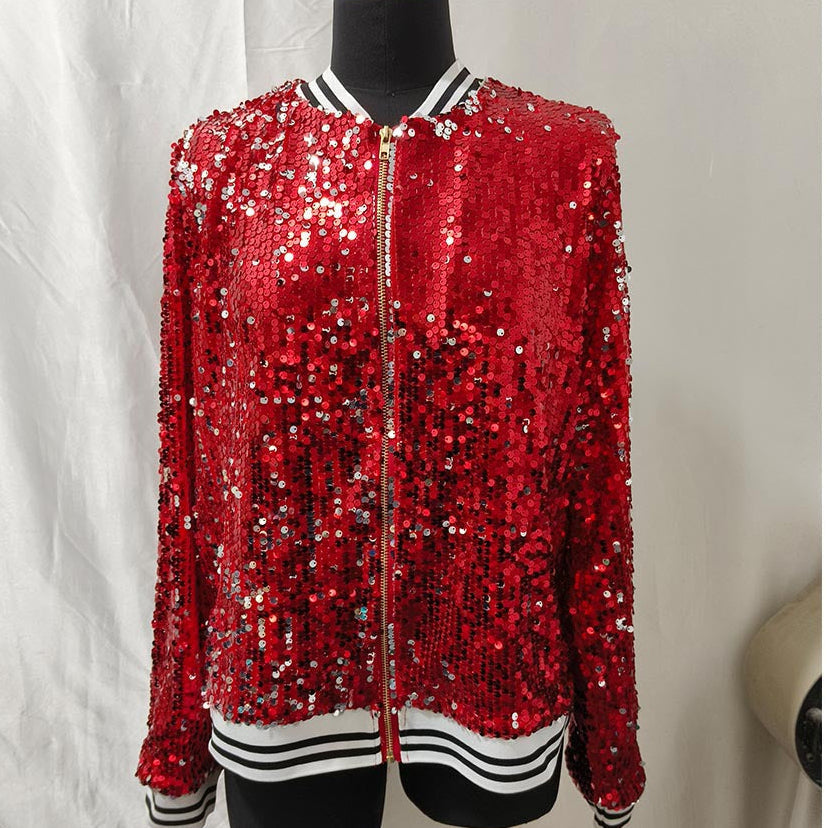 Glamorous Women's Sequin Bomber Jacket Elegant