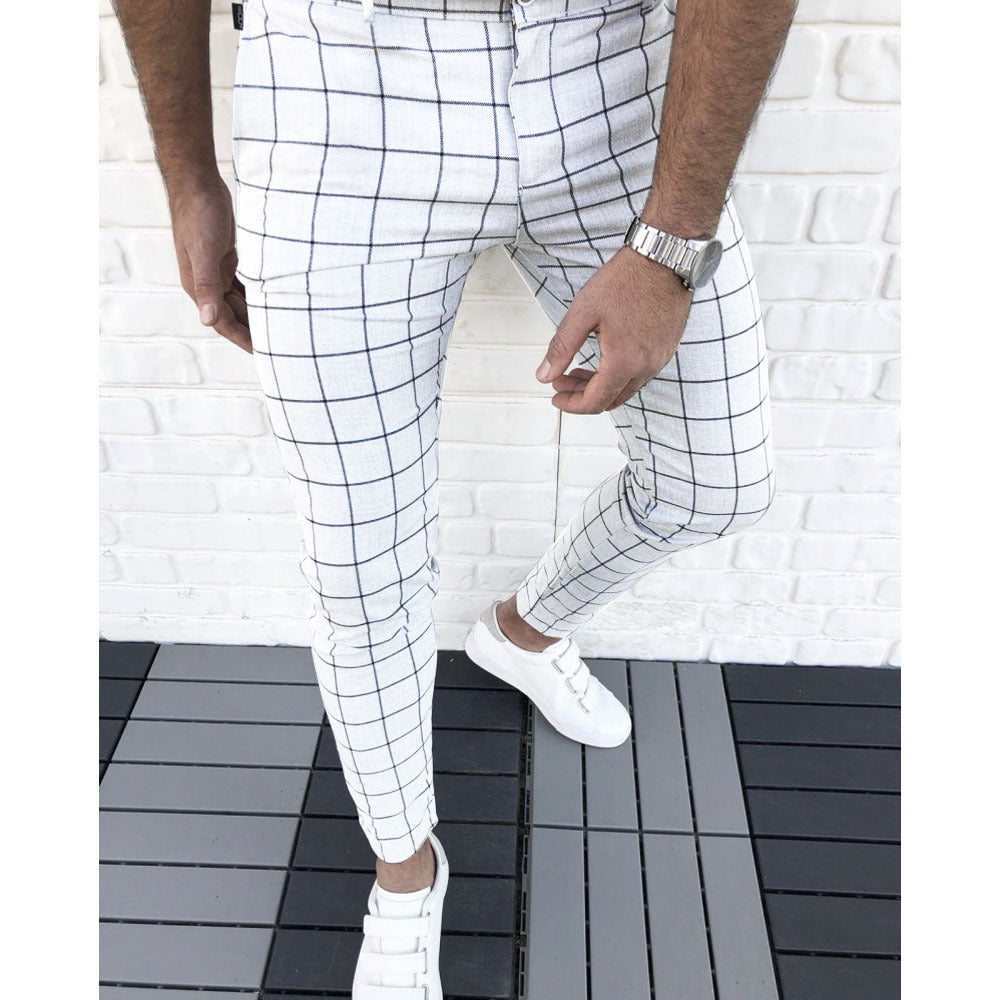 Men's Slim Fit Plaid Suit Trousers Modern