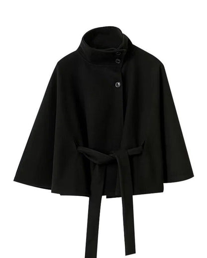 Elegant Wool Coat With Belt Stand-Up Collar