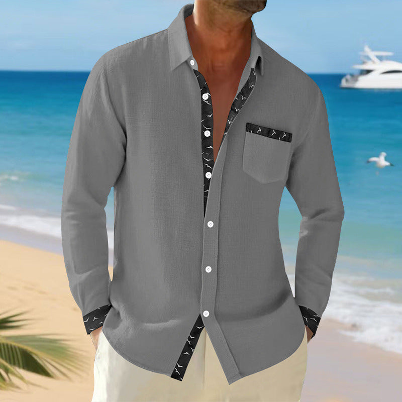 Men's Long-Sleeve Shirt Elegant Collar Chest Pocket