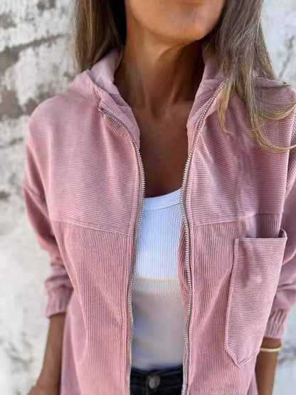 Hooded Jacket Corduroy Relaxed Fit Zipper