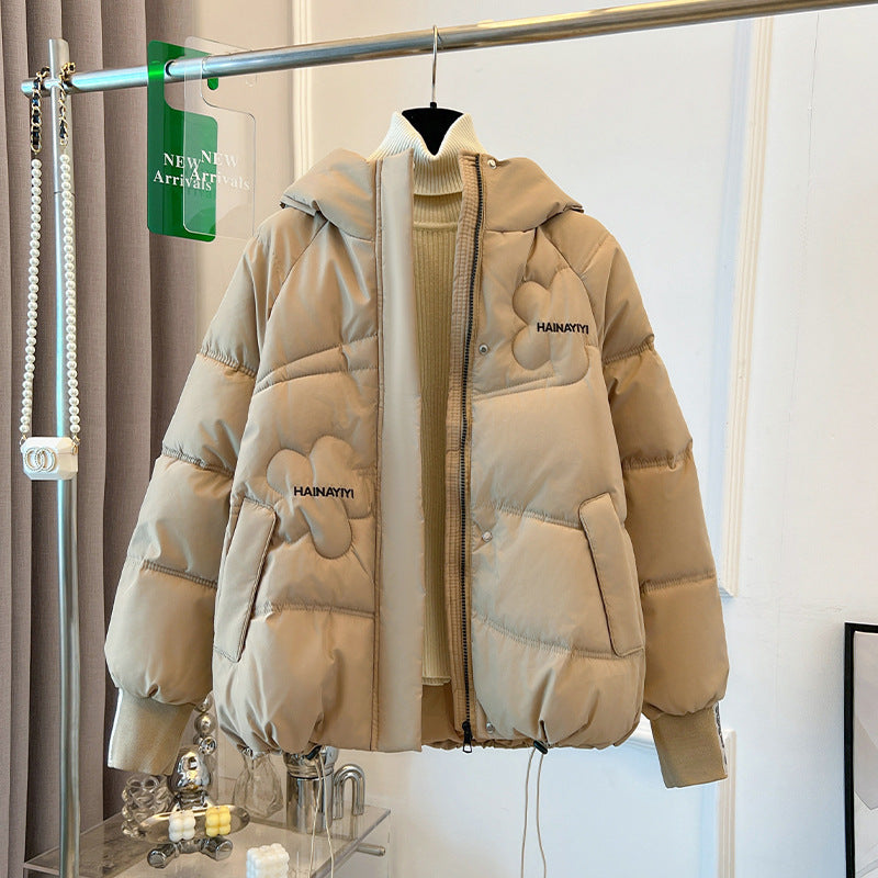 Women's Short Down Jacket with Hood - Practical Winter Jacket