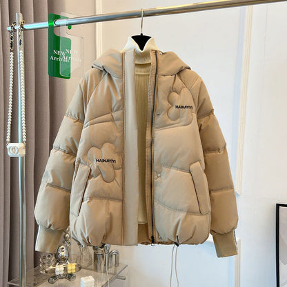 Women's Short Down Jacket with Hood - Practical Winter Jacket