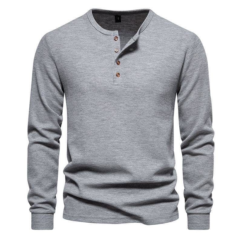 Herren Langarmshirt Strukturiert Knopfleiste Modern Style