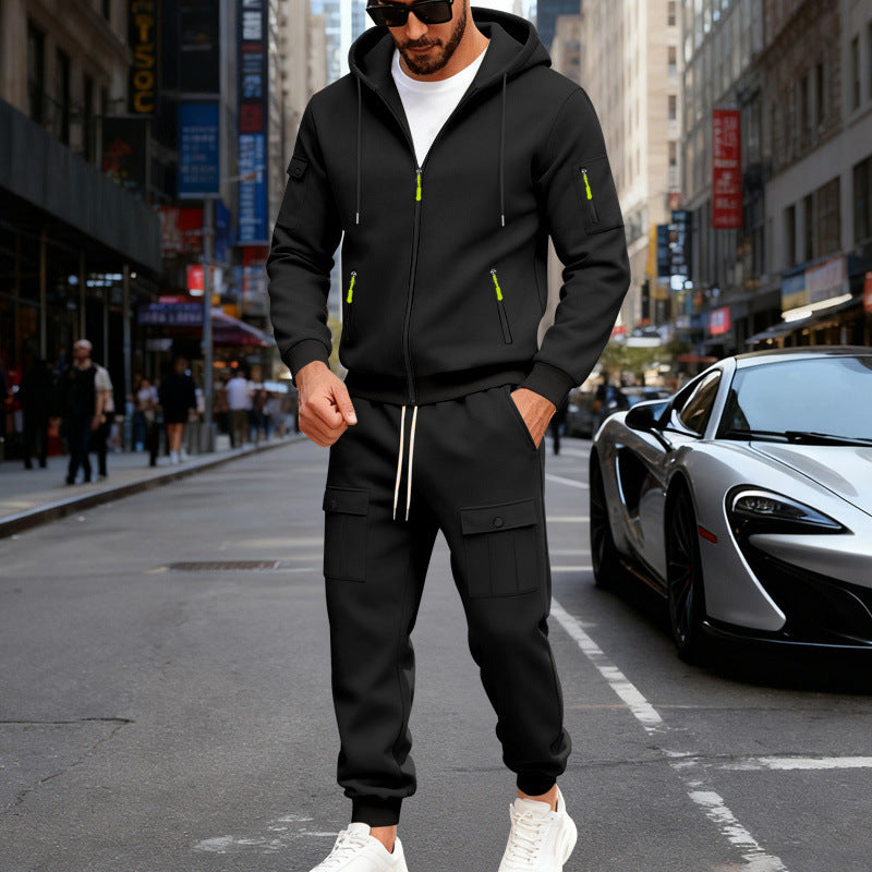 Herren Jogginganzug Sportlich Kapuze Taschen