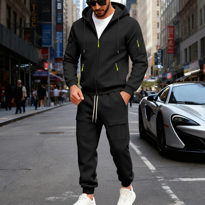 Herren Jogginganzug Sportlich Kapuze Taschen