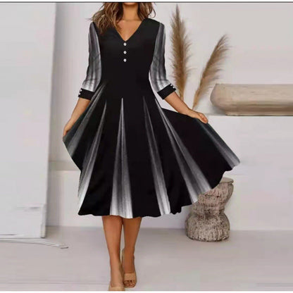 Damen Midi-Kleid V-Ausschnitt Blumenmuster Elegant