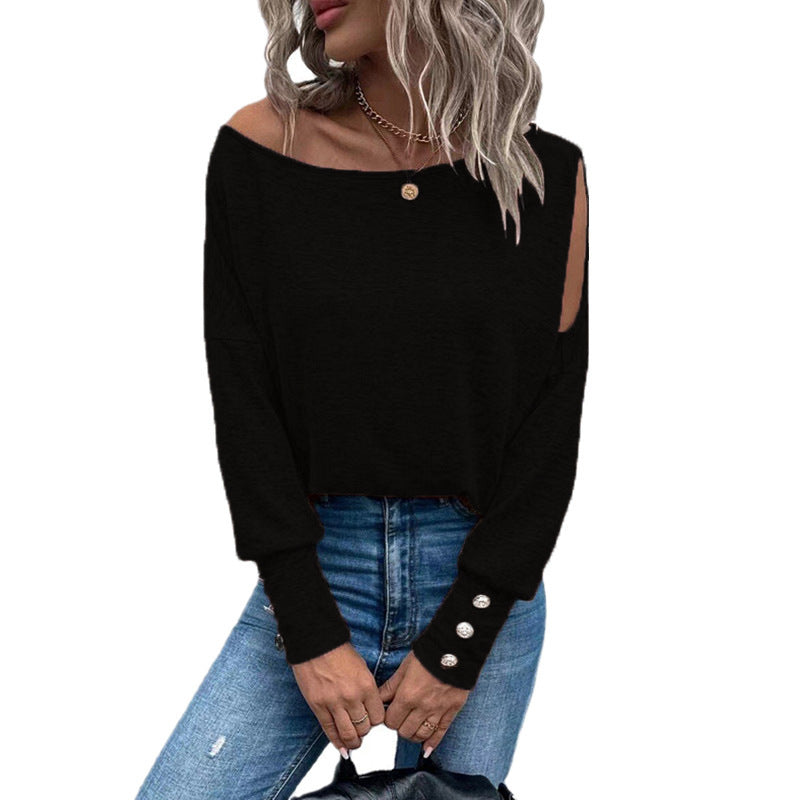 Women's Off-Shoulder Top with Buttons Elegant Design