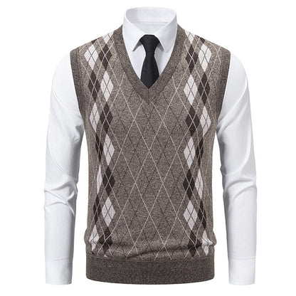Men's Sleeveless Sweaters Argyle Pattern Elegant Design