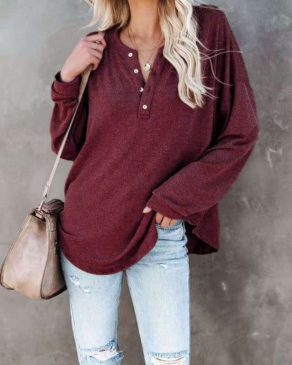 Women's Long-Sleeve Casual Top with Button Detail