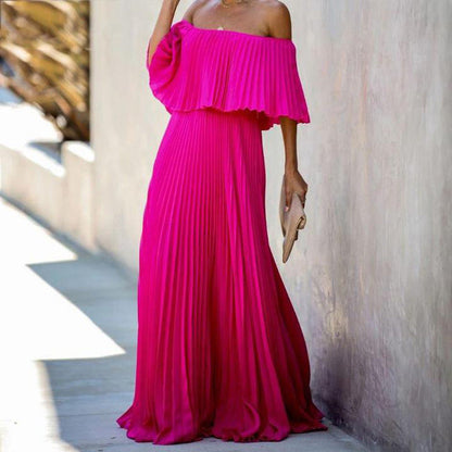 Women's Strapless Pleated Elegant Maxi Dress