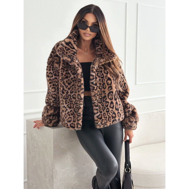 Women's Faux Fur Leopard Print Jacket Elegant Design