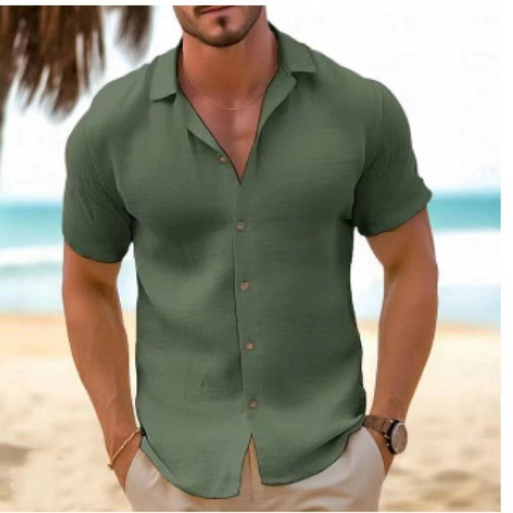 Men's Summer Shirt Short Sleeve Textured Cotton